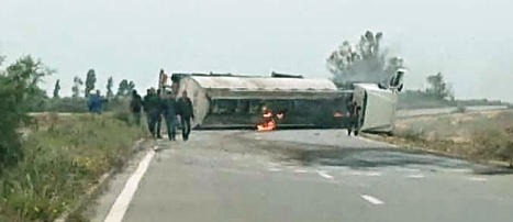 Tunisie – Bizerte : Renversement d’un camion citerne transportant du carburant