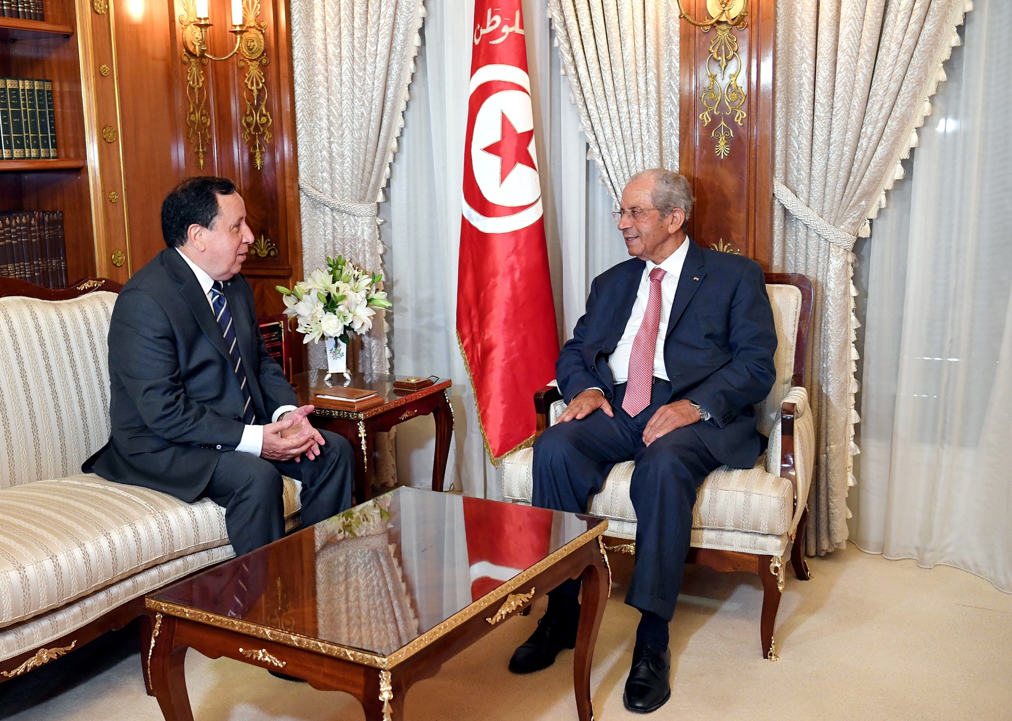 Tunisie- Mohamed Ennaceur reçoit Khmaies Jhinaoui au palais présidentiel de Carthage