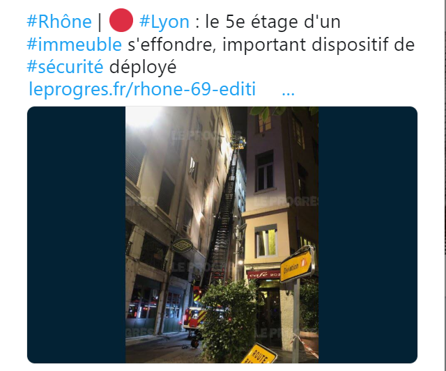 Lyon-Le cinquième étage d’un immeuble s’effondre sur le quatrième