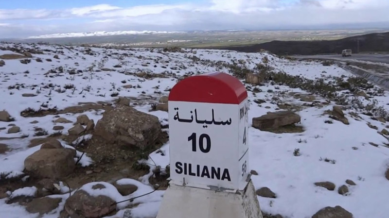 Tunisie: Début des chutes de neige à Makthar à Siliana