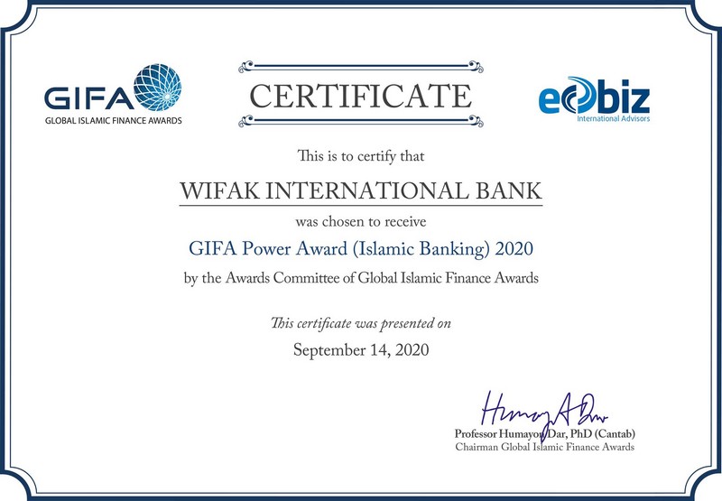 WIFAK Bank Lauréate du Prix « GIFA Power Award (Islamic Banking ) 2020 »