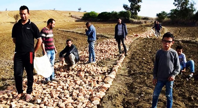 Tunisie: Pour éviter la boue hivernale, des citoyens à Jendouba construisent une route de pierre