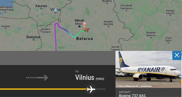 La Biélorussie intercepte un avion civil de Ryanair et le force à atterrir à Minsk pour appréhender un opposant à son régime