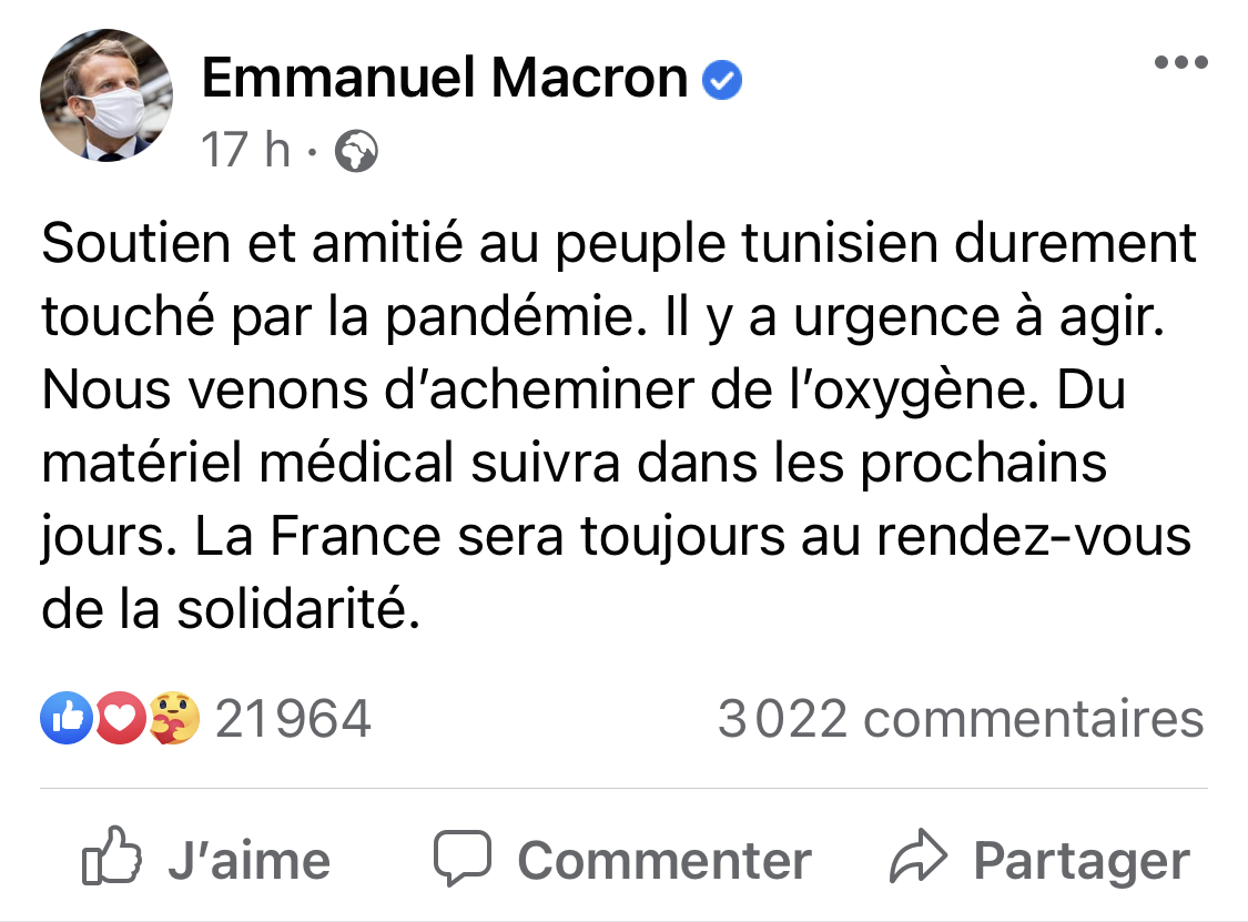 Emmanuel Macron : La France sera toujours au rendez-vous de la solidarité avec la Tunisie