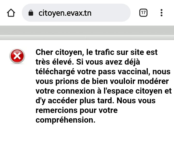 Tunisie : L’espace citoyen de la plateforme EVAX est hors service !