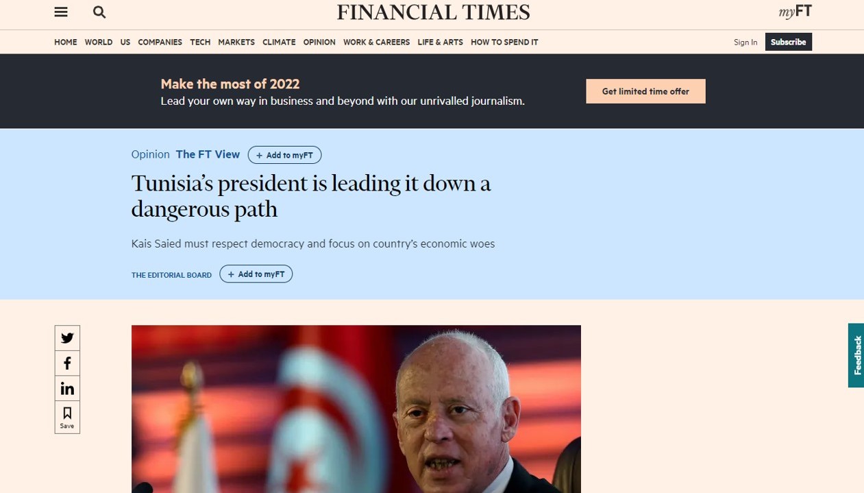 Le Financial Times avertit du retour à une dictature du style de Ben Ali
