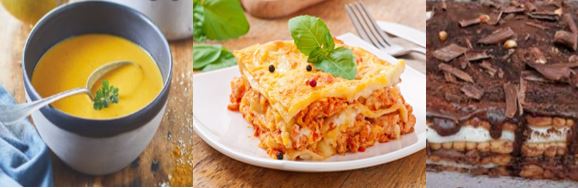 Menu du jour : Soupe aux pommes de terre et lentilles, lasagne, et gâteau courant d’air