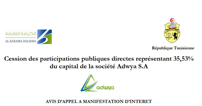 Avis d’appel à manifestation d’intérêt: Cession des participations publiques directes représentant 35,53% du capital de la société Adwya S.A [Document]