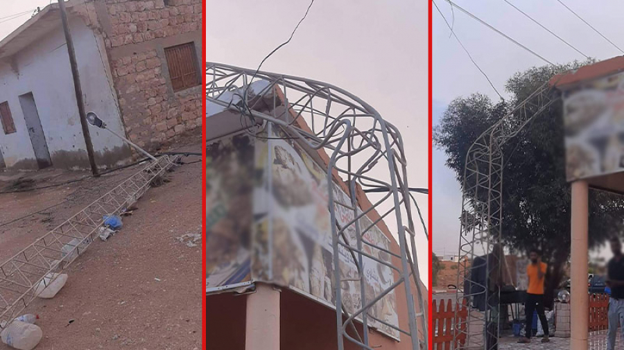 Tunisie – Tataouine, Intempéries : Chute de poteaux d’électricité sous la pluie et le vent