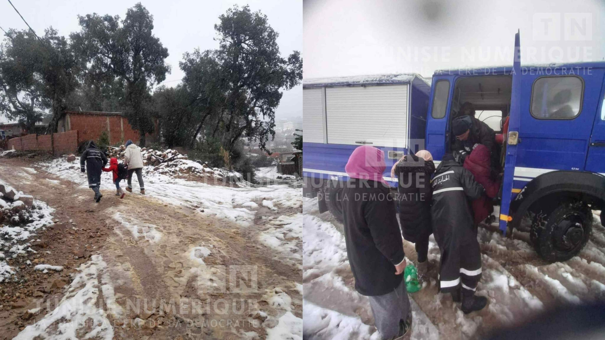 Jendouba: Des personnes bloquées par la neige ont été secourues