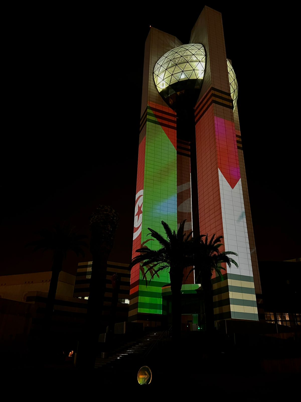L’exception tunisienne: La Cité de la culture illuminée des couleurs de la Palestine [Vidéo]
