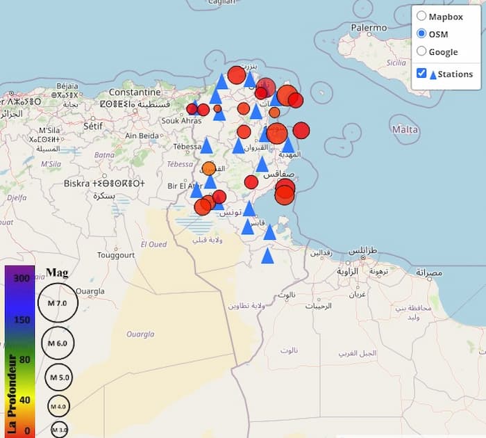 Voici les 20 principaux événements sismiques enregistrés en Tunisie en 2023