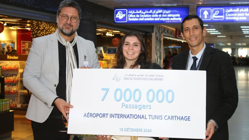 L’Aéroport Tunis-Carthage a accueilli le 7 millionième passager en 2024, un record
