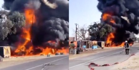 Tunisie – Ben Guerdene : Un incendie dévaste plusieurs magasins de vente de carburant de contrebande