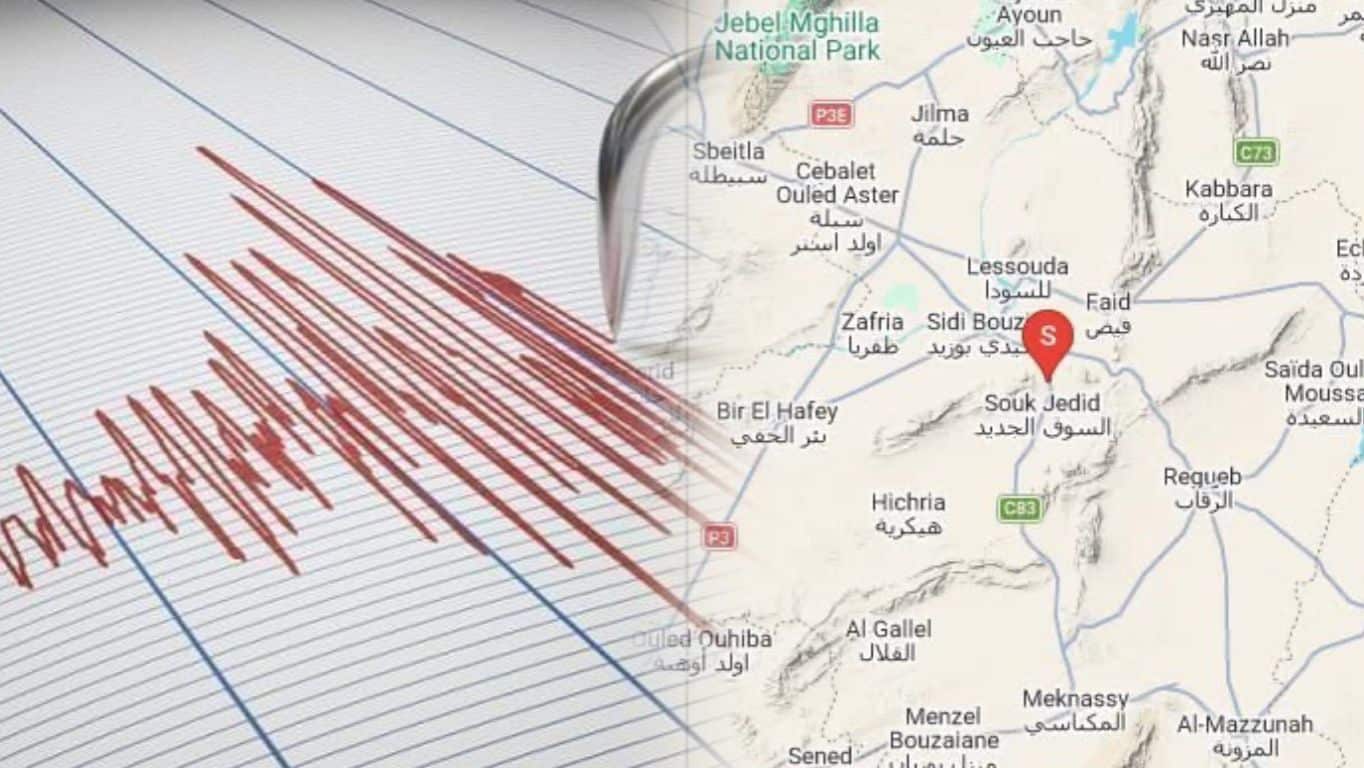 Sidi Bouzid : une secousse tellurique de magnitude 3 enregistrée au nord de Souk Jedid